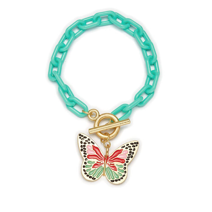Kids Butterfly Charm with TurquoiseLink Chain Bracelet