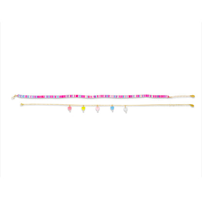 Girl's Colorful Disk Necklace & Charm Duo - Hearts