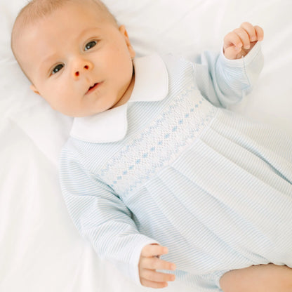 Benjamin Smocked Long Sleeve Bubble | Light Blue