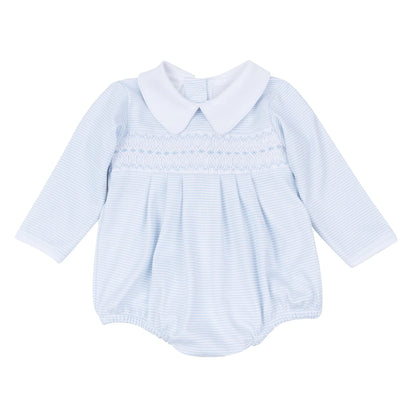 Benjamin Smocked Long Sleeve Bubble | Light Blue
