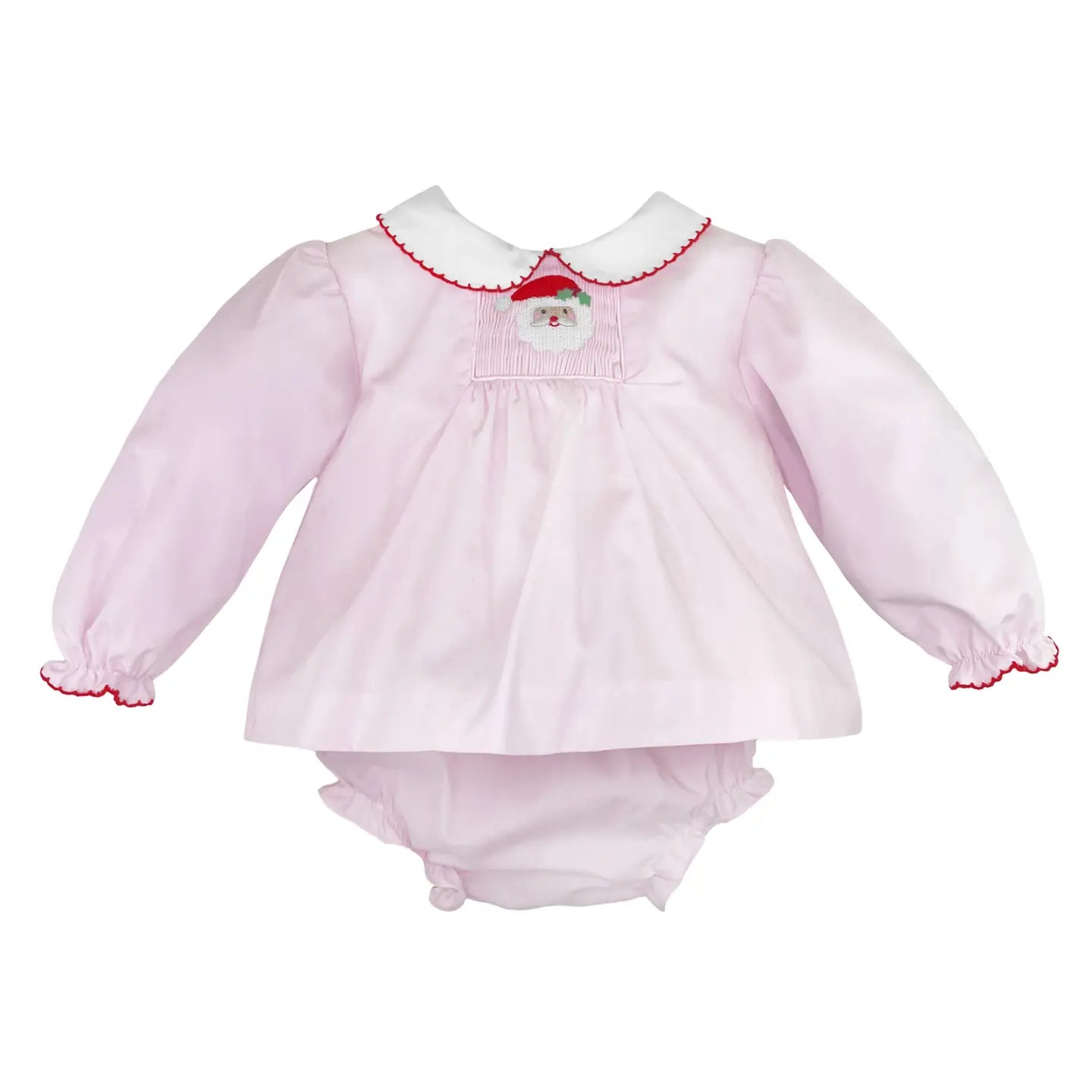 Smocked Santa Christmas Diaper Set | Pink