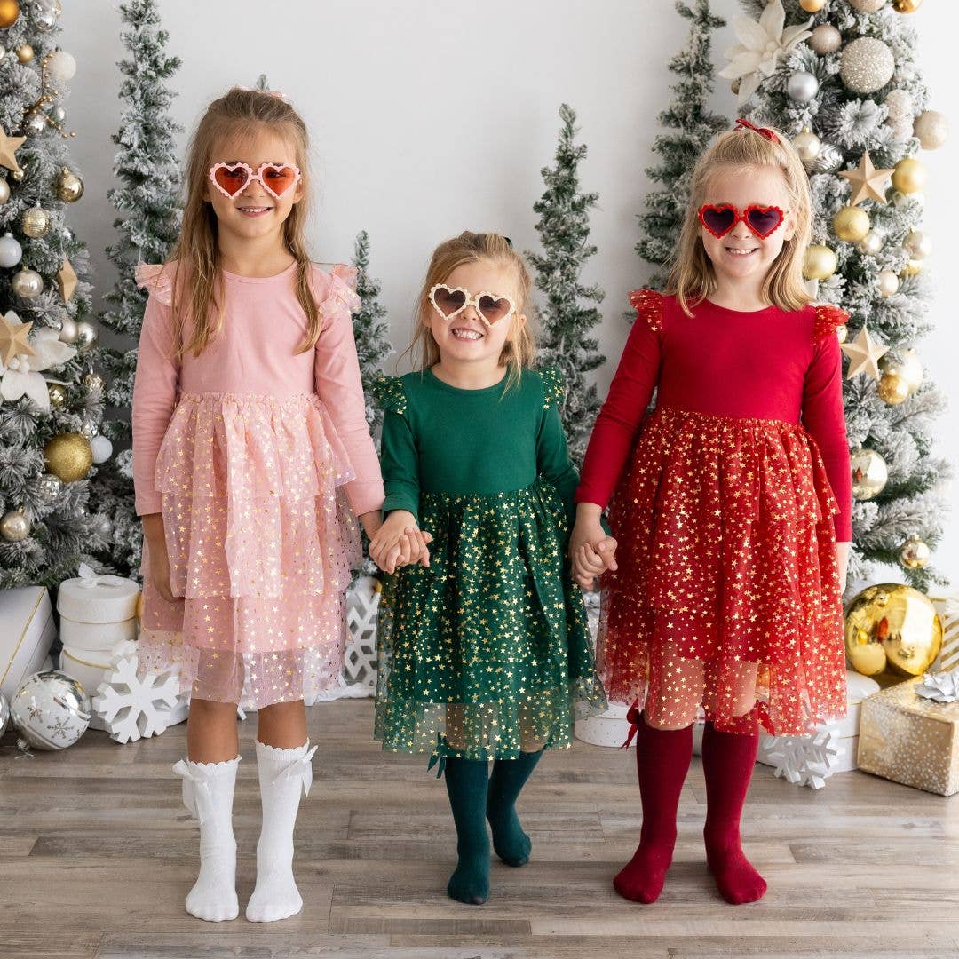 Blush Shimmer Christmas Long Sleeve Tutu Dress