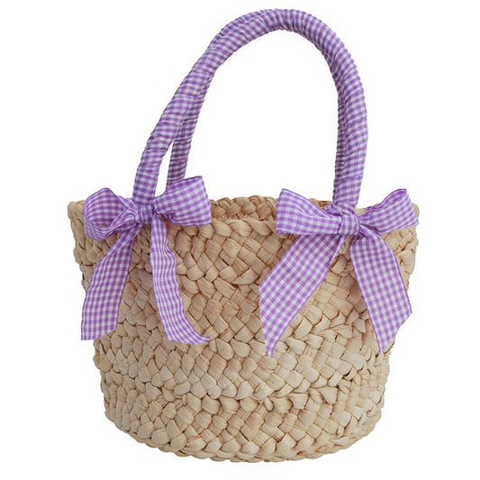 Gingham Straw Bag: Pink