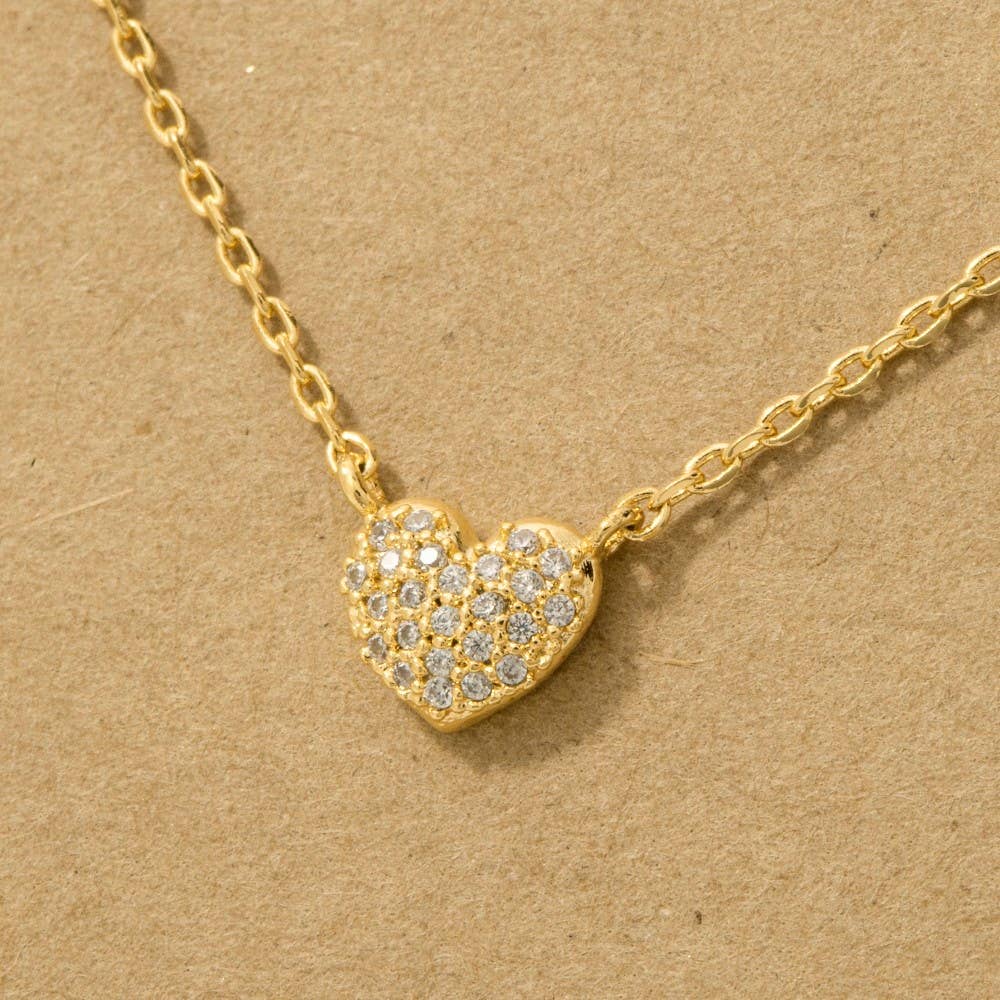 Gold Dipped Pave Mini Heart Pendant Necklace