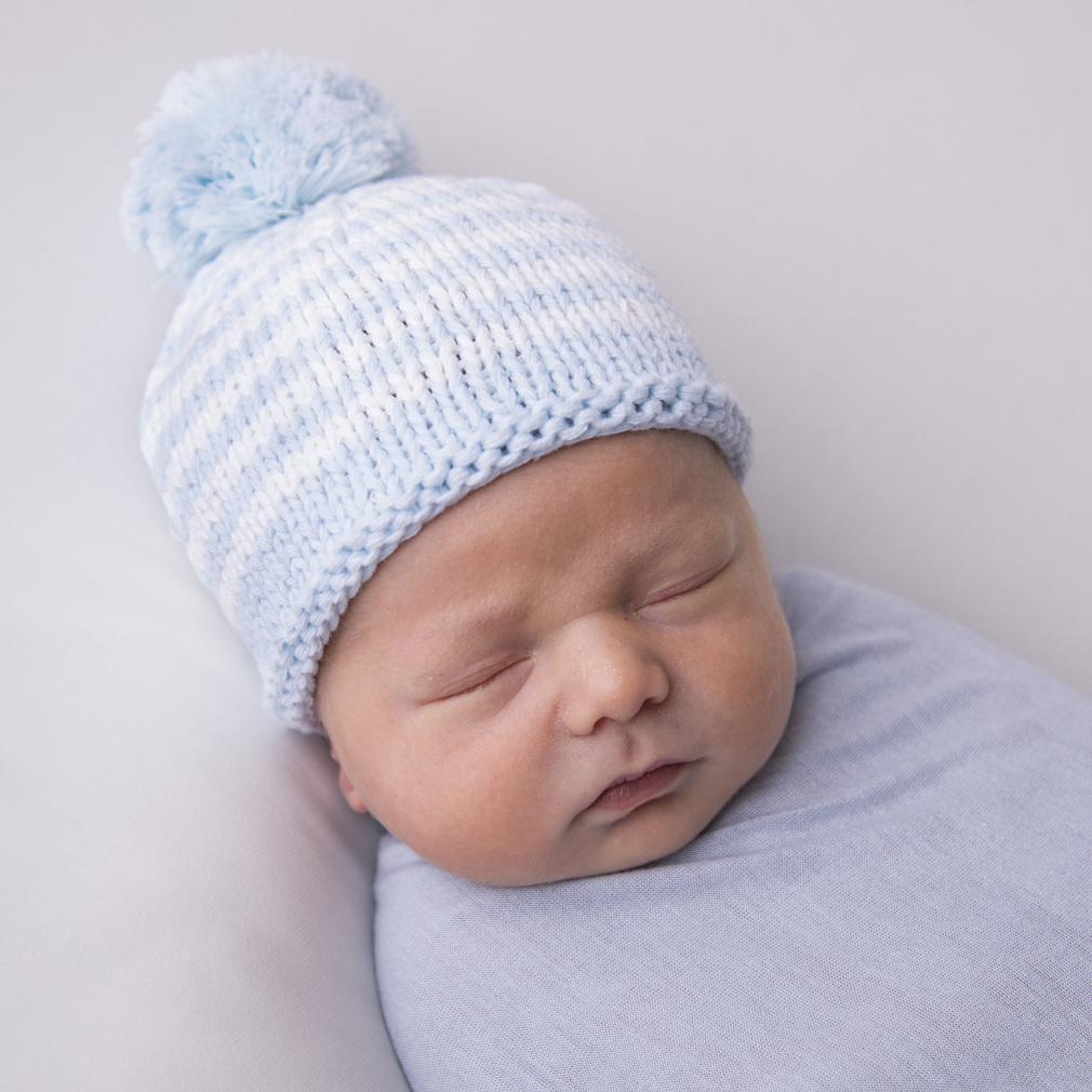 Newborn Pom Stripe Hat | Blue