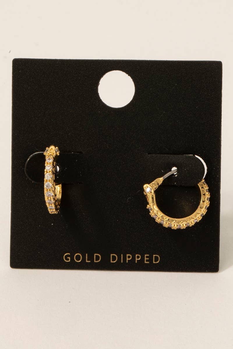 Gold Dipped Cz Pave Latch Hoop Earrings