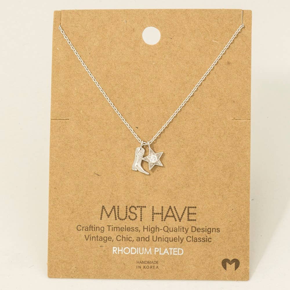 Gold Dipped Cowboy Boots Star Pendant Necklace