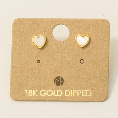 Gold Dipped Mini Heart Shell Stud Earrings