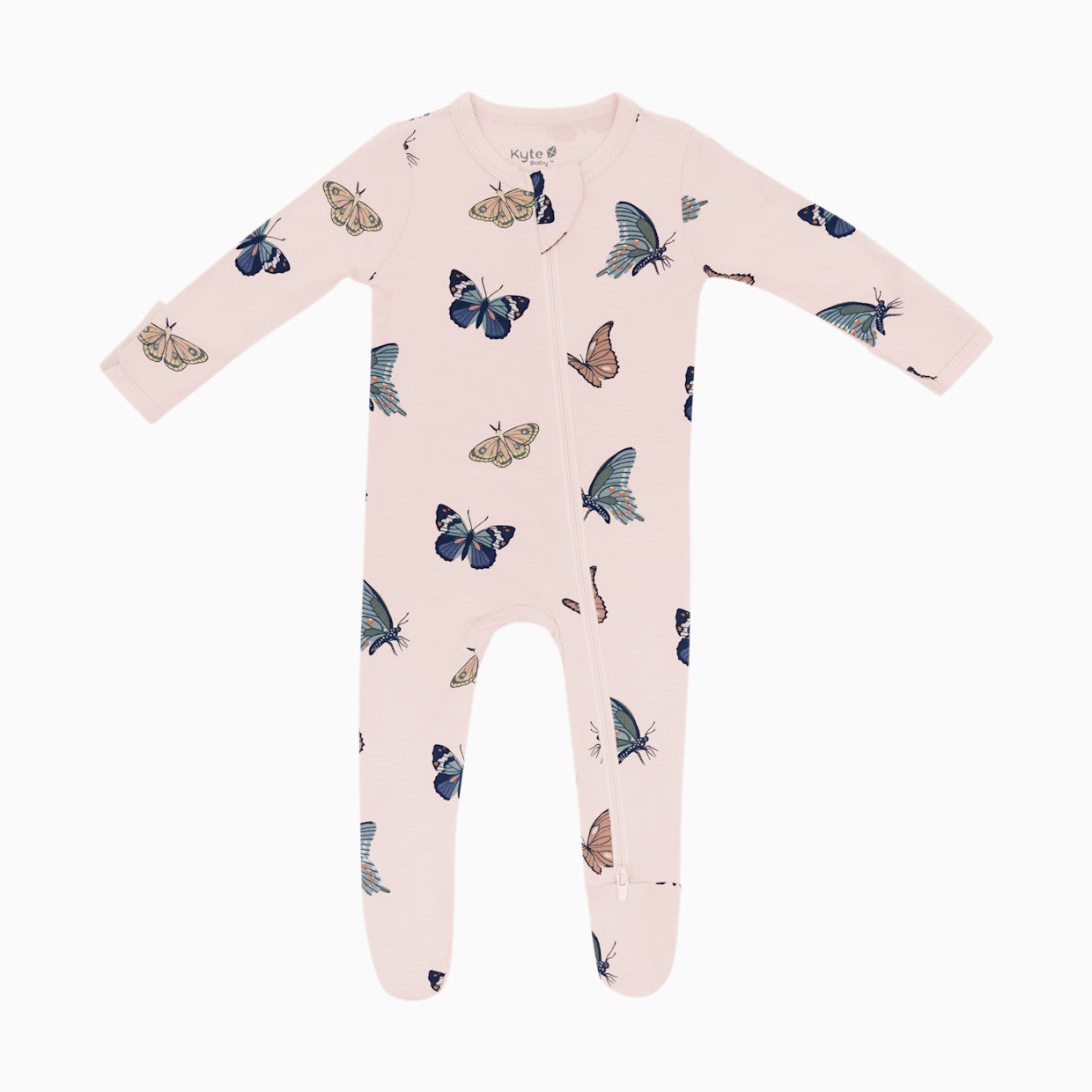 Kyte Baby Zippered Bamboo Footie | Blush Butterfly