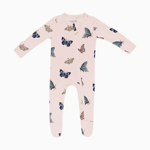 Kyte Baby Zippered Bamboo Footie | Blush Butterfly