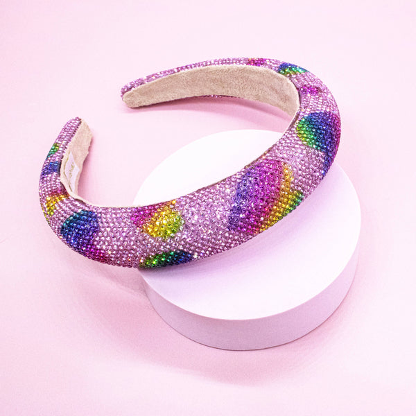 Kid's Padded Rhinestone Headband | Rainbow Hearts