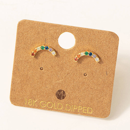 Mini Pave Rainbow Stud Earrings | Gold