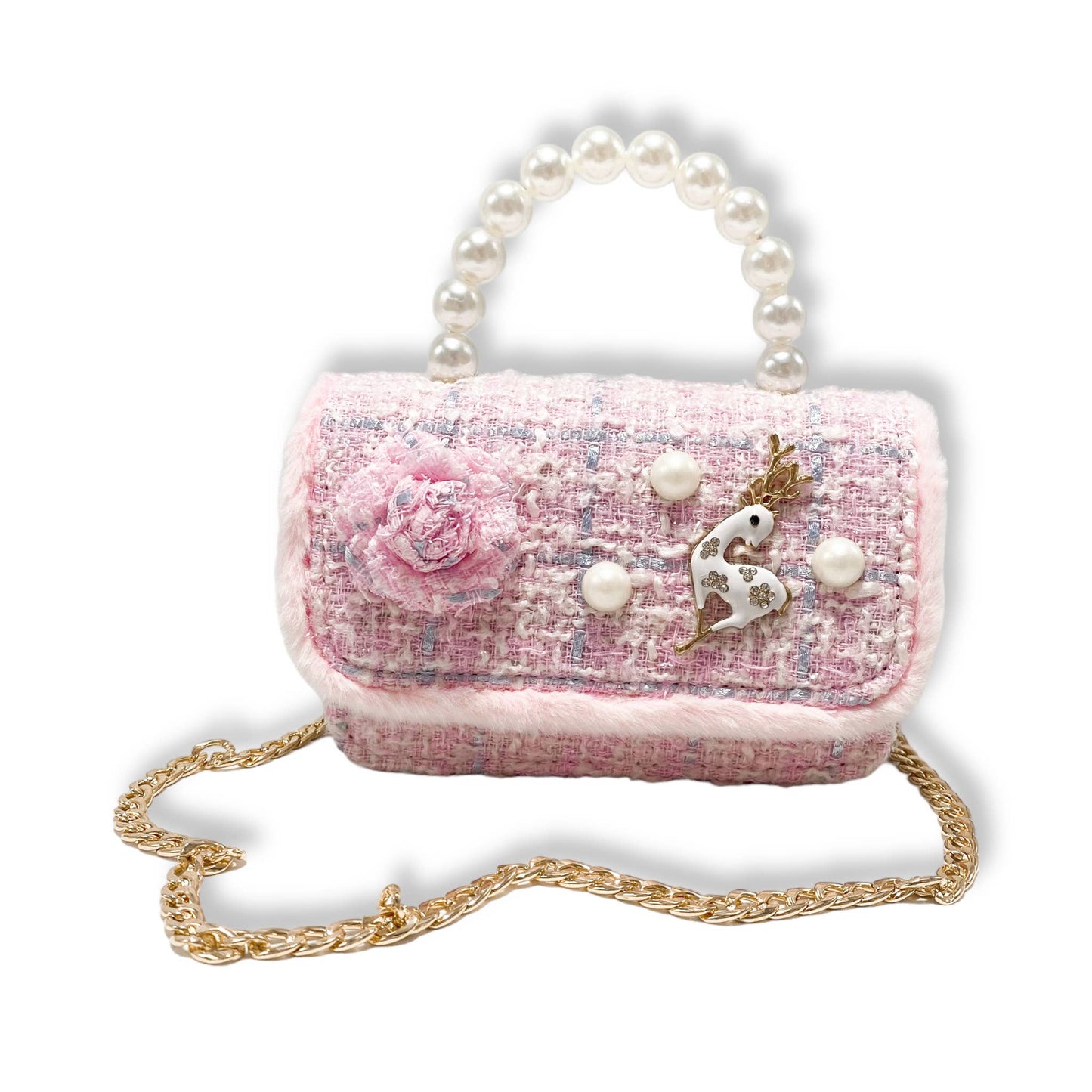 Fur Trim Tweed Purse | Pink