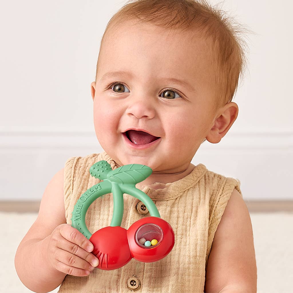 Bitzy Shake Silicone Teether w Rattle | Cherries