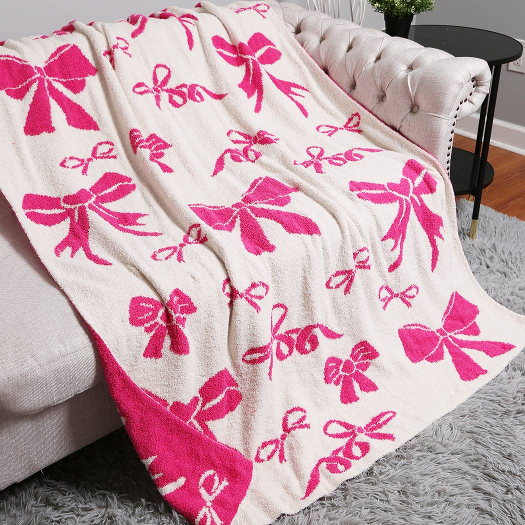 Ribbon Cozy Soft Throw Blanket | Light Pink