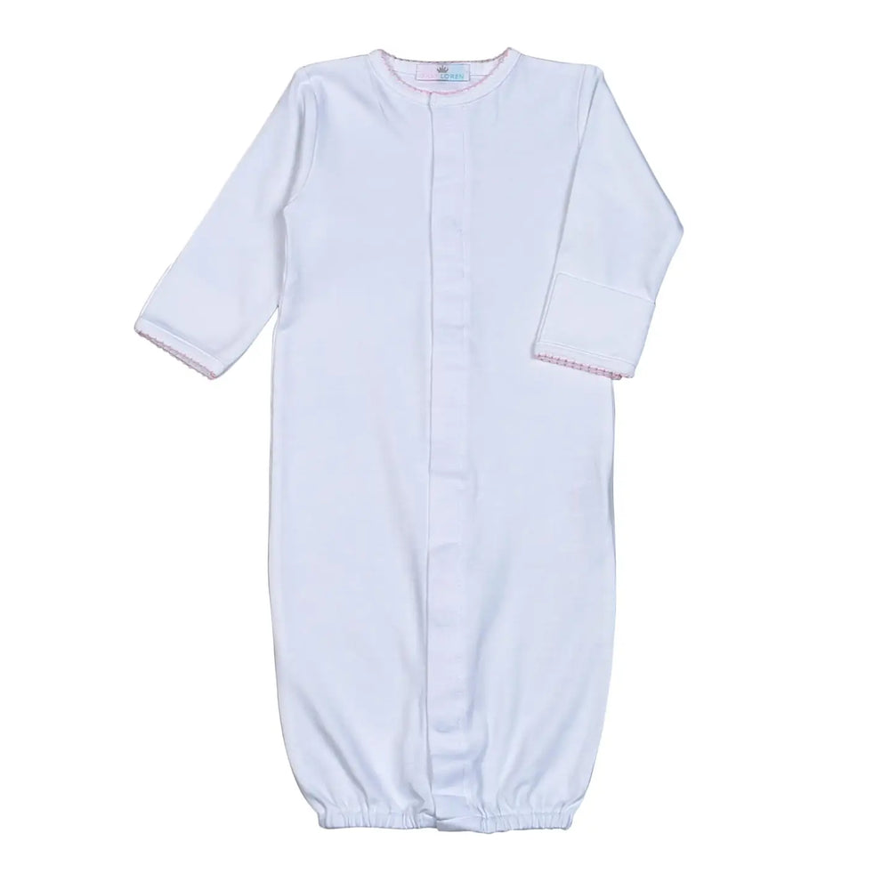 White Converter Gown | Pink Picot Trim