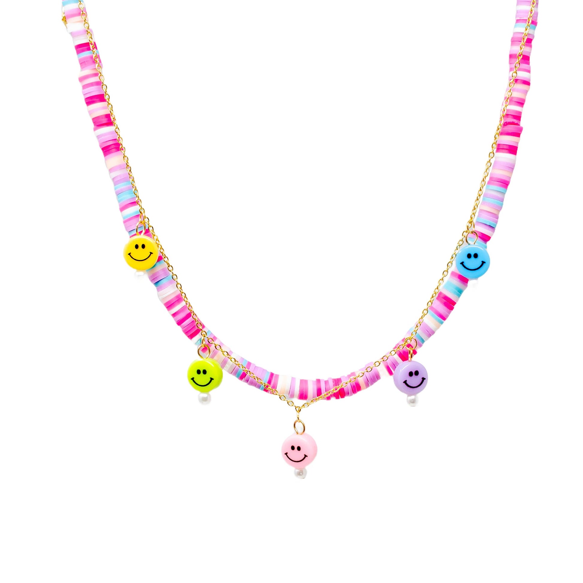 Girl's Colorful Disk Necklace & Charm Duo - Happy Faces