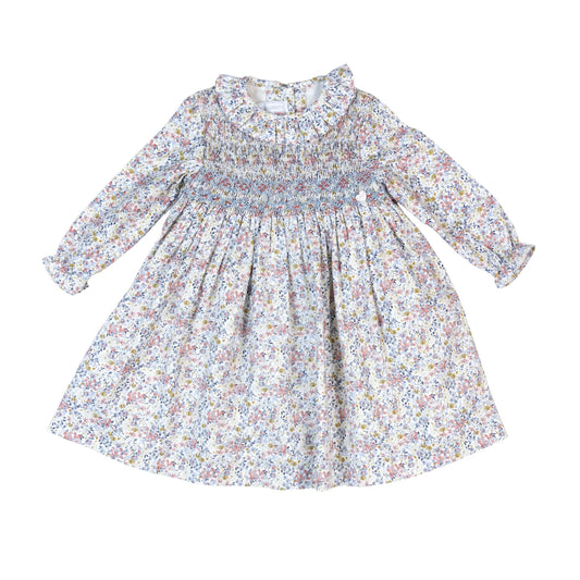 Chira Hand Smocked Dress | Blue & Pink Floral