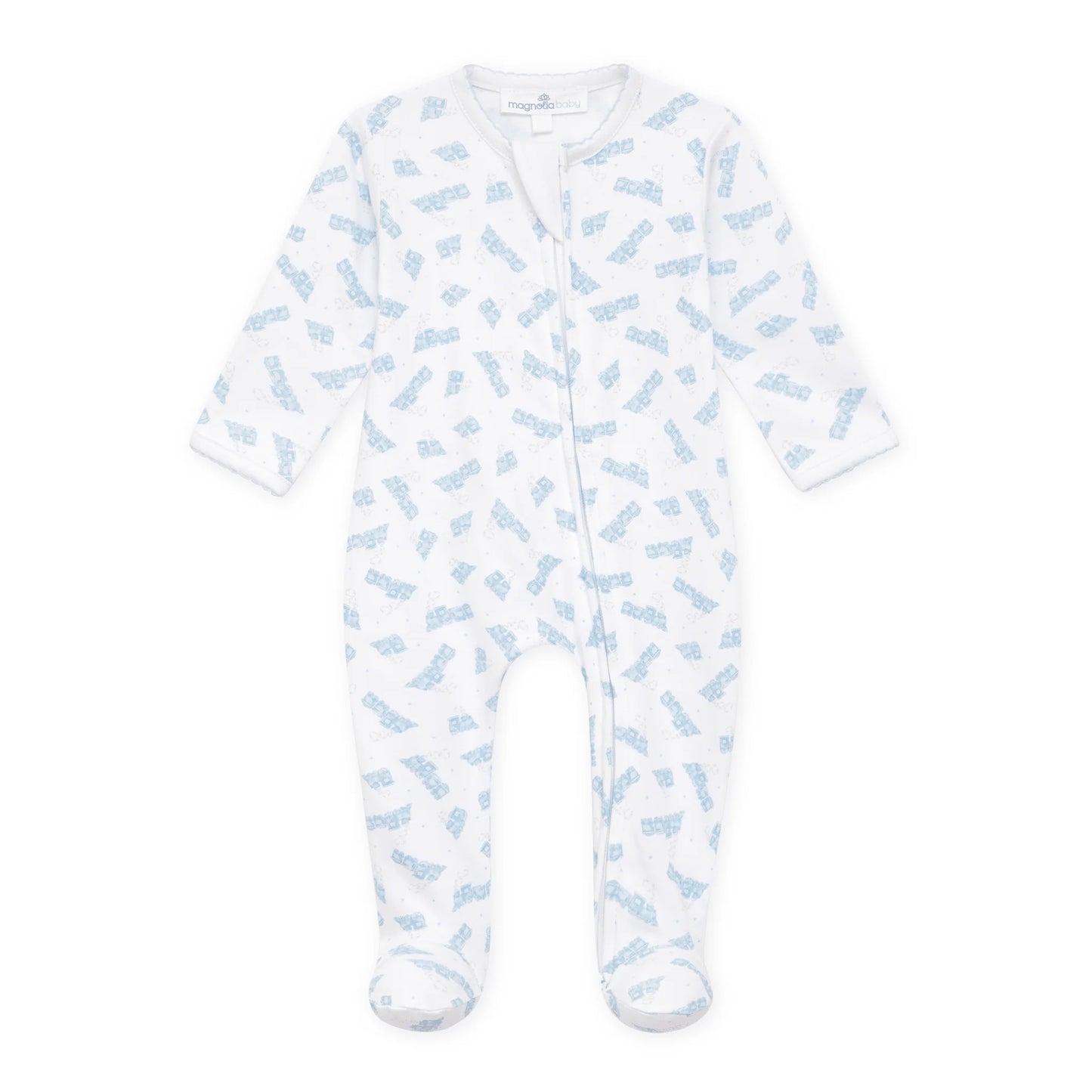 Choo Choo Train Print Footie | Light Blue