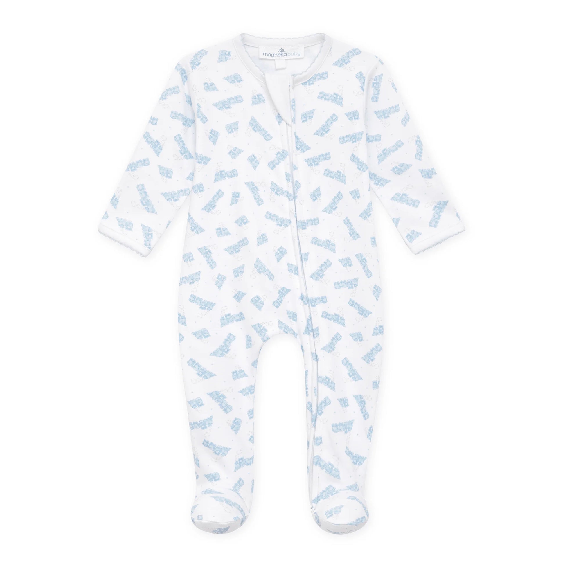 Choo Choo Train Print Footie | Light Blue