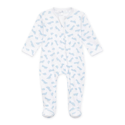 Choo Choo Train Print Footie | Light Blue