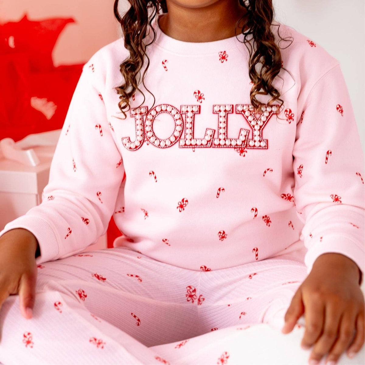 Jolly Pearl Patch Candy Cane Christmas Sweatshirt