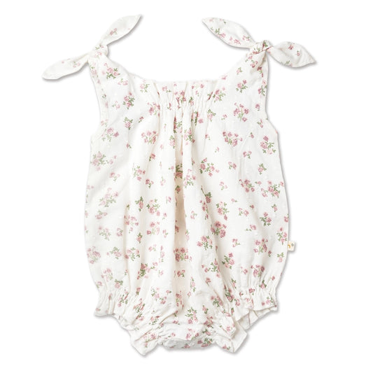 Organic Tie Shoulder Bubble Romper | English Roses