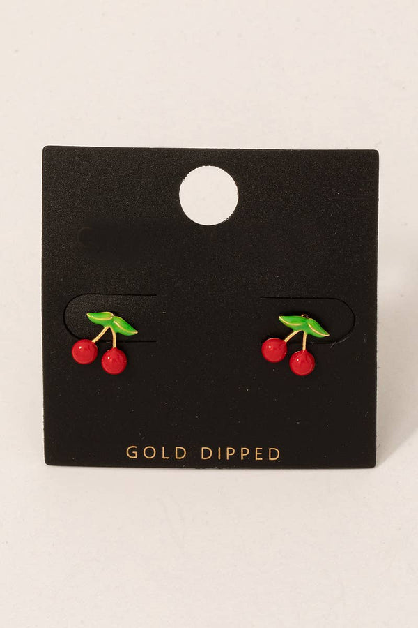 Gold Dipped Mini Cherry Stud Earrings | Gold