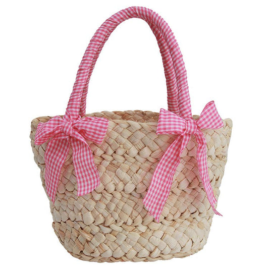 Gingham Straw Bag: Pink