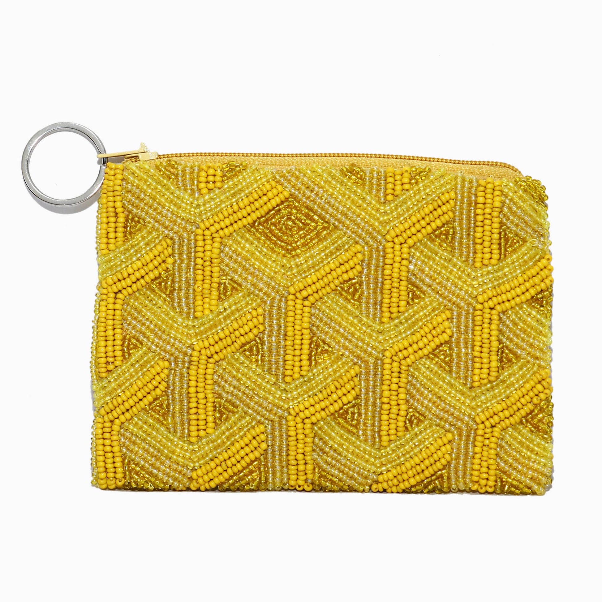 Yellow Pattern Beaded Coin Purse