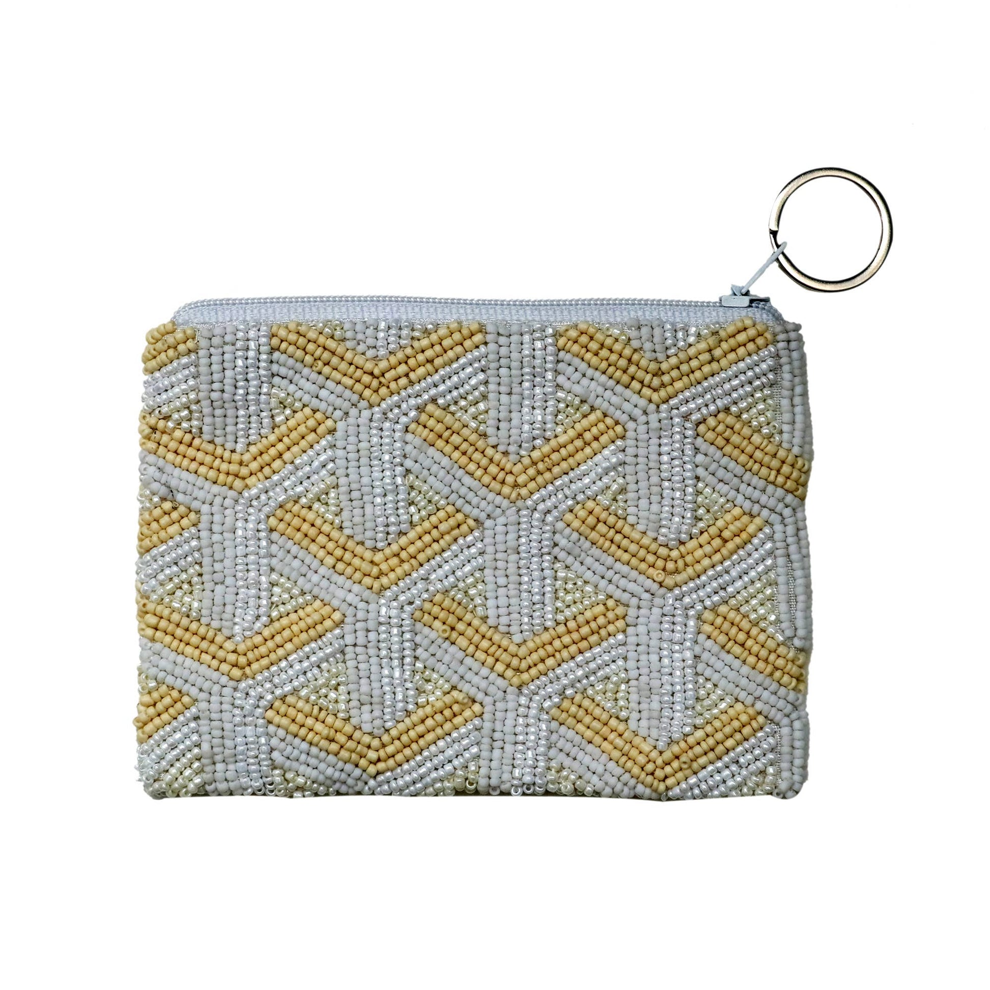 Yellow Pattern Beaded Coin Purse