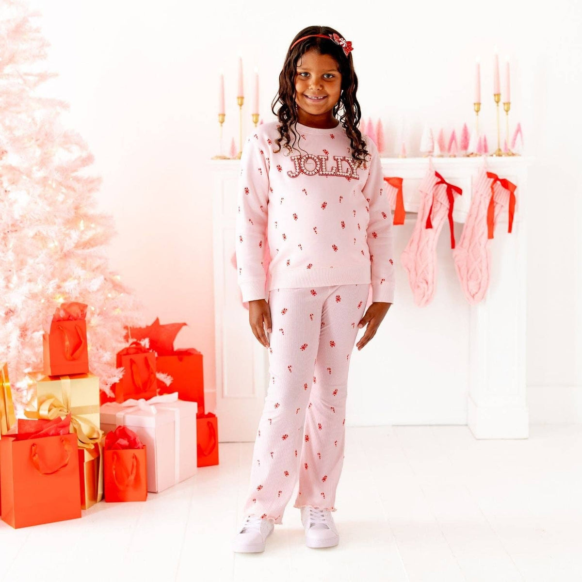 Jolly Pearl Patch Candy Cane Christmas Sweatshirt