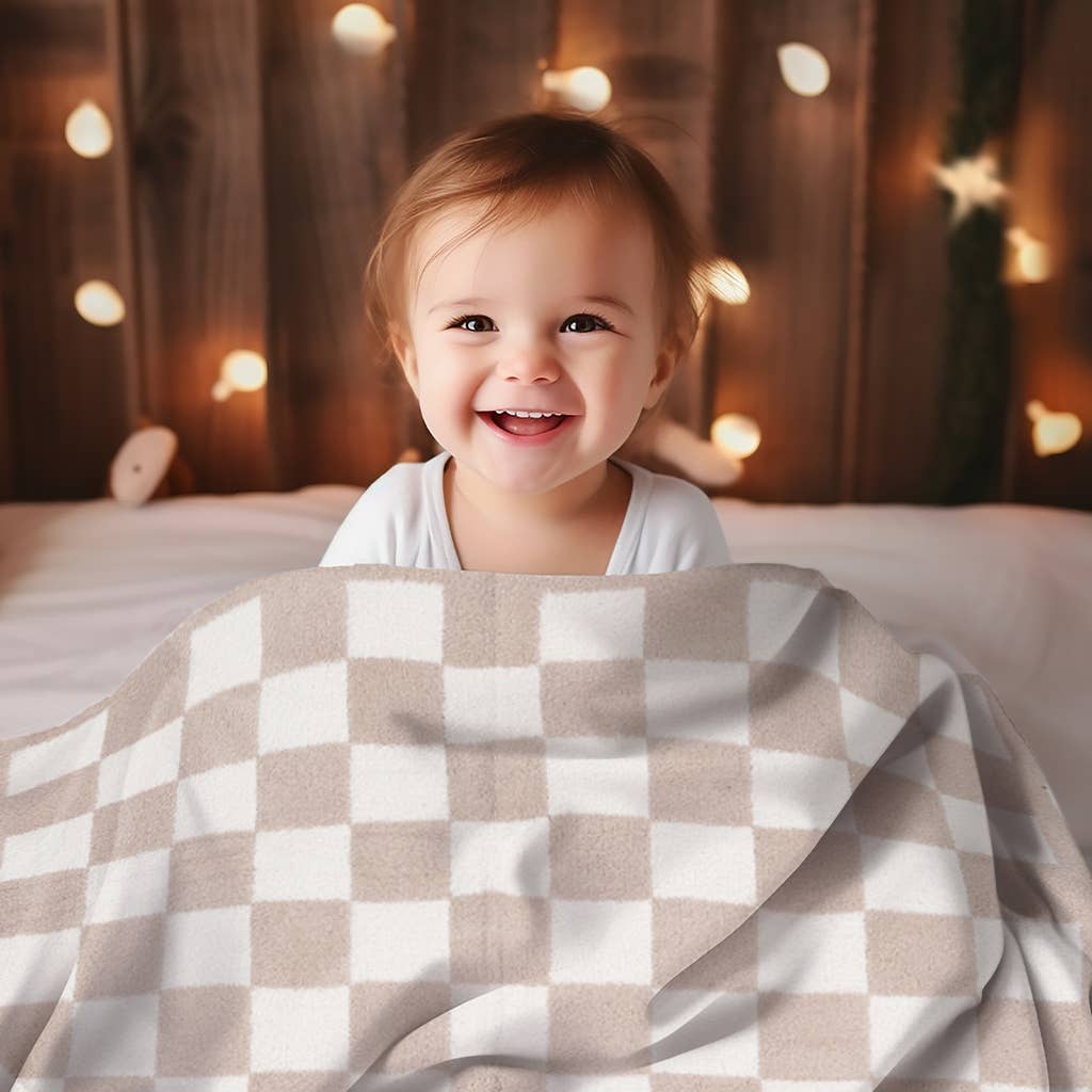 Kids Checkered Pattern Soft Throw Blanket | Pink