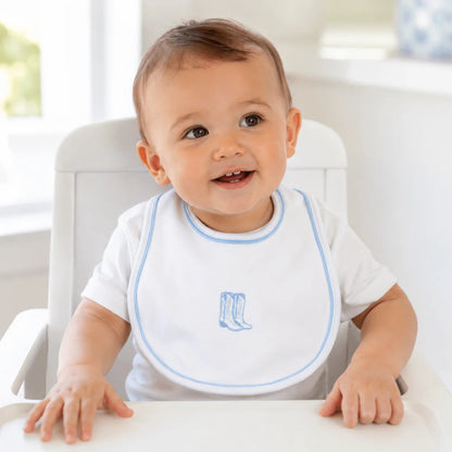 Darling Cowboy Boots Bib | Light Blue