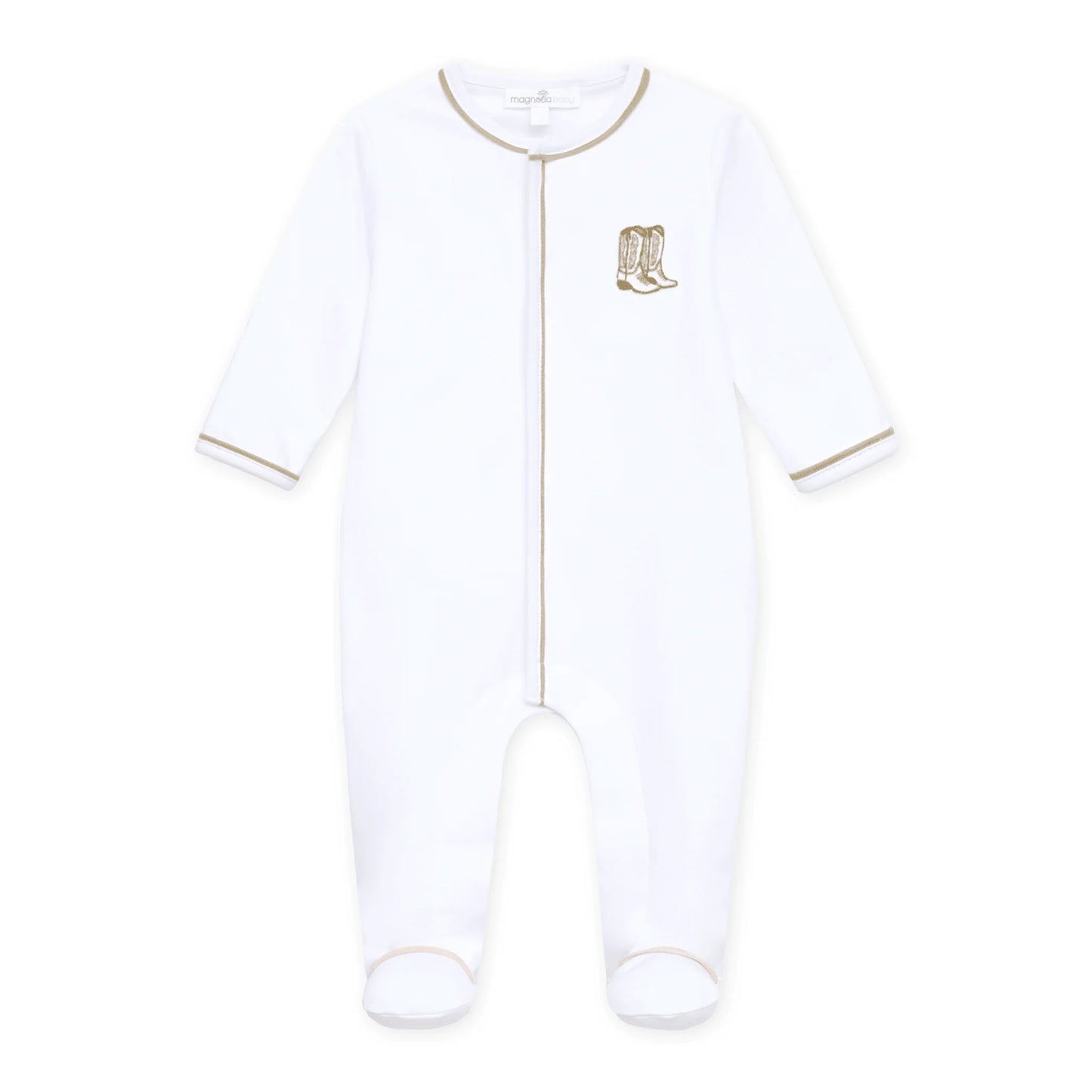 Darling Cowboy Boots Embroidered Footie | Ivory
