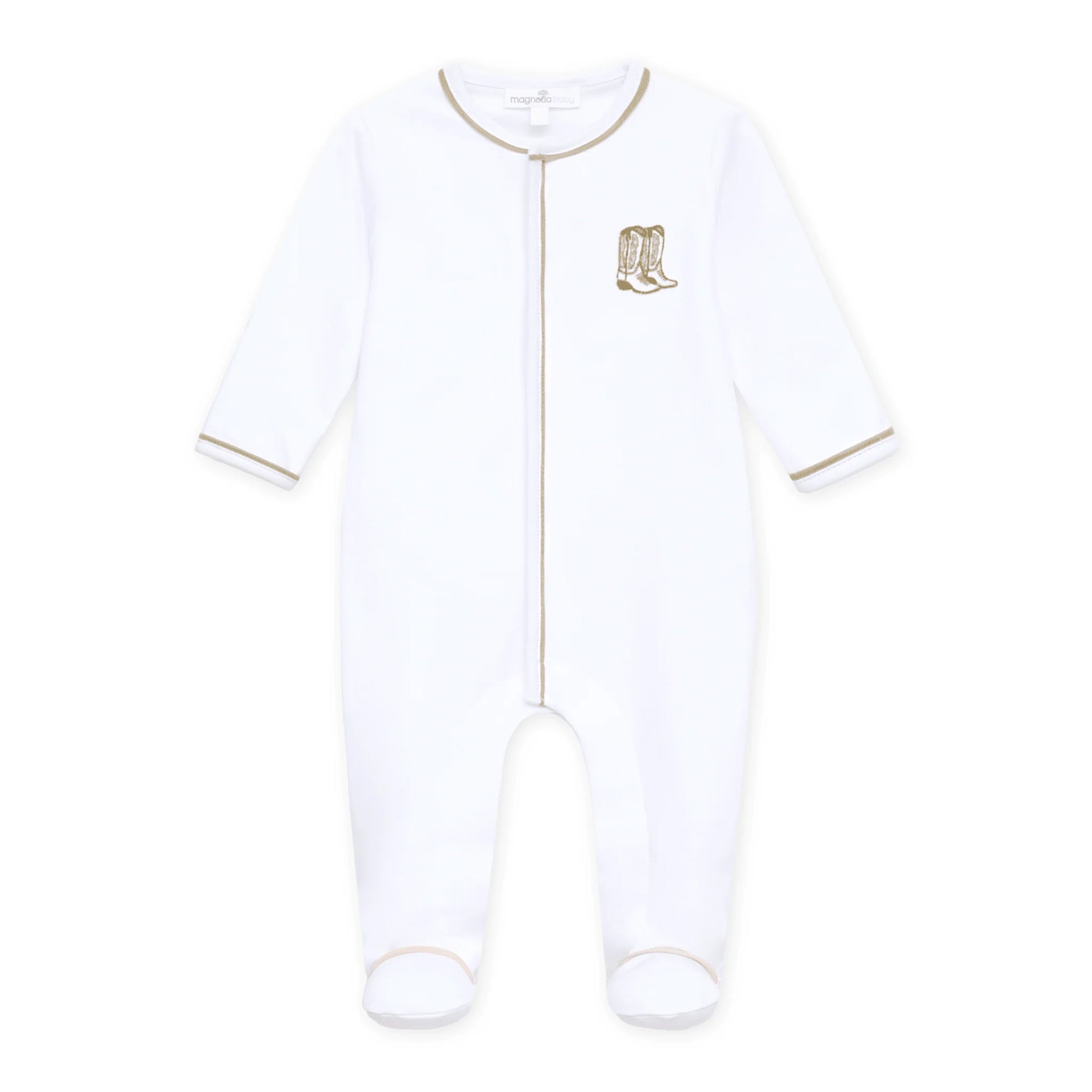 Darling Cowboy Boots Embroidered Footie | Ivory
