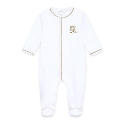 Darling Cowboy Boots Embroidered Footie | Ivory