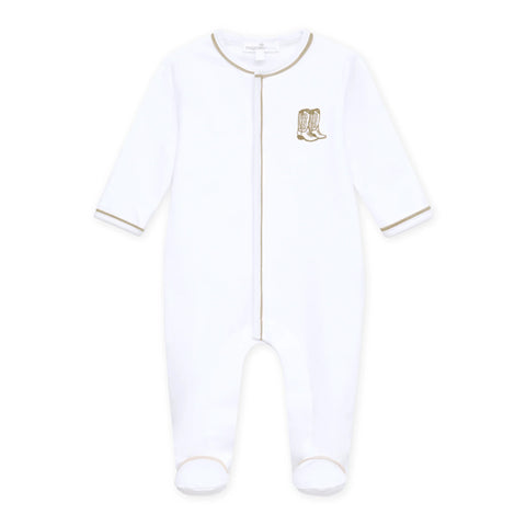 Darling Cowboy Boots Embroidered Footie | Ivory