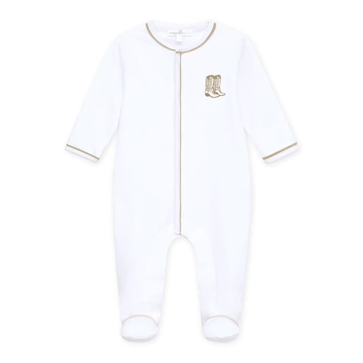 Darling Cowboy Boots Embroidered Footie | Ivory