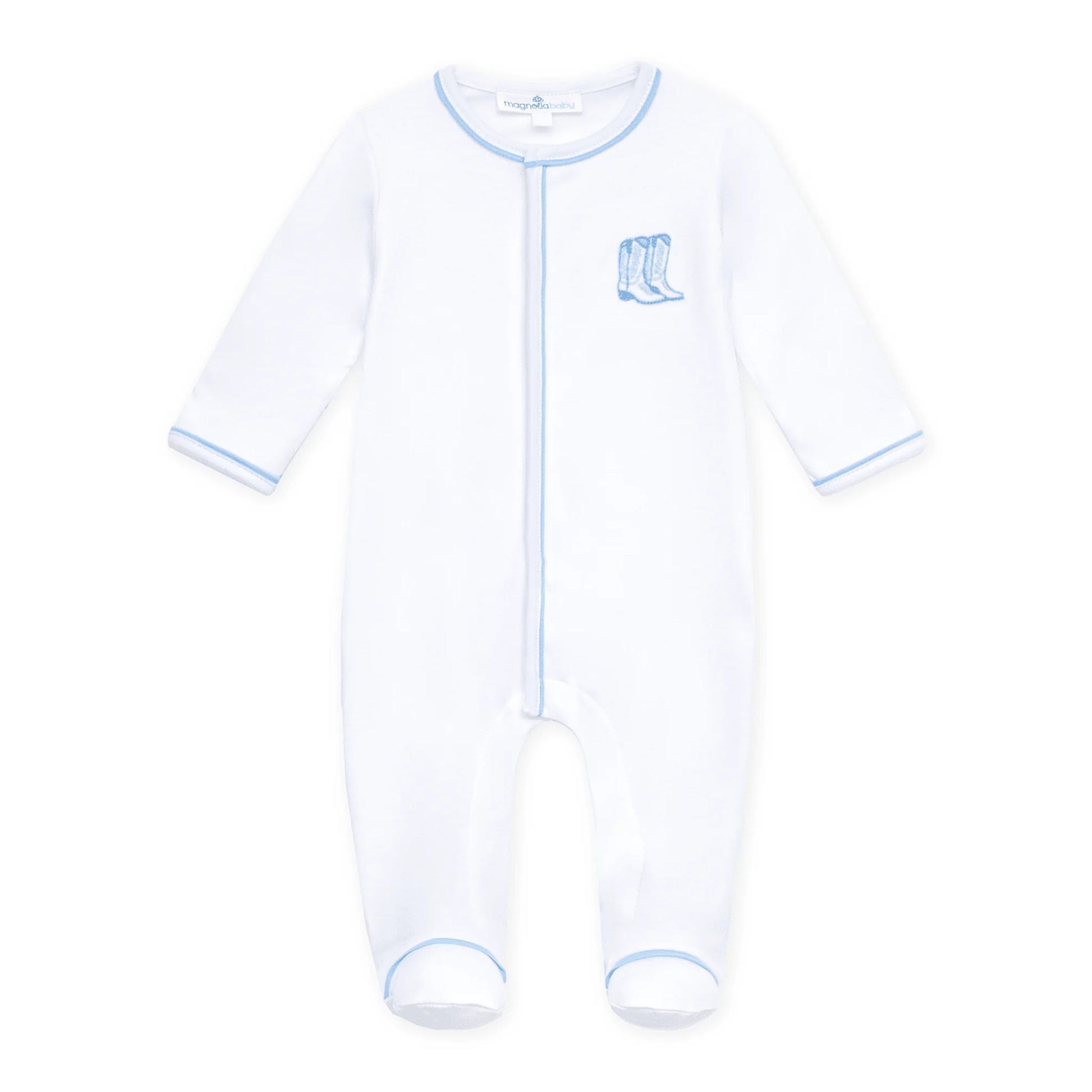 Darling Cowboy Boots Embroidered Footie | Light Blue