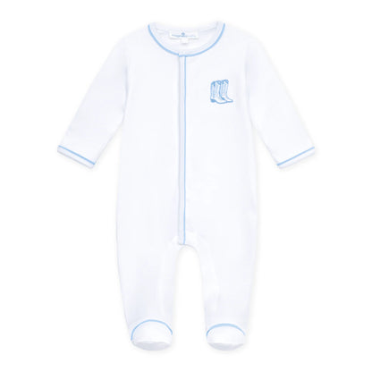 Darling Cowboy Boots Embroidered Footie | Light Blue