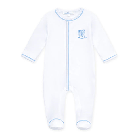 Darling Cowboy Boots Embroidered Footie | Light Blue