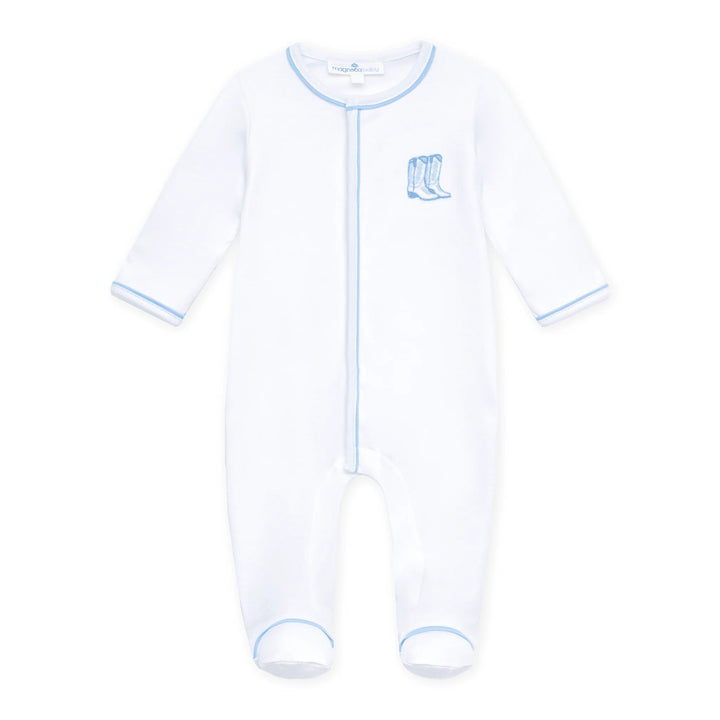 Darling Cowboy Boots Embroidered Footie | Light Blue