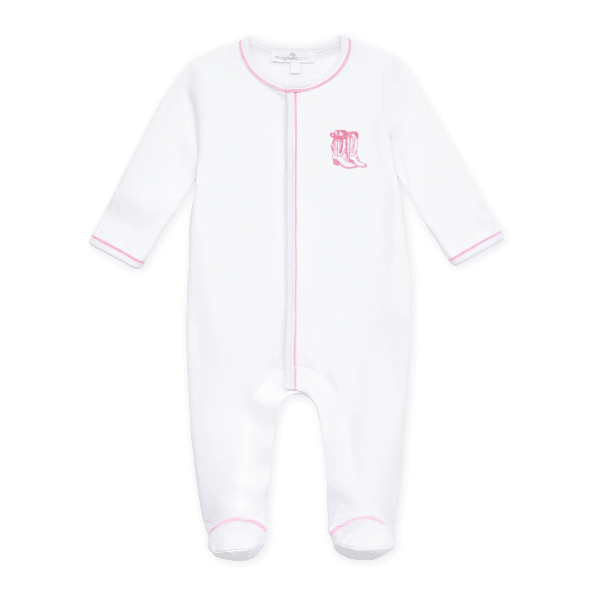 Darling Cowboy Boots Ruffle Embroidered Footie | Pink