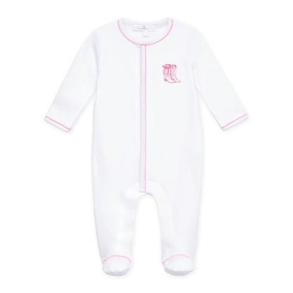 Darling Cowboy Boots Ruffle Embroidered Footie | Pink