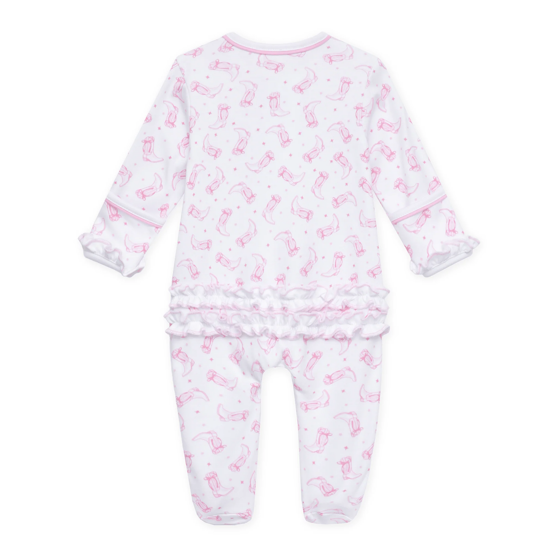 Darling Cowboy Boots Print Ruffle Footie | Pink