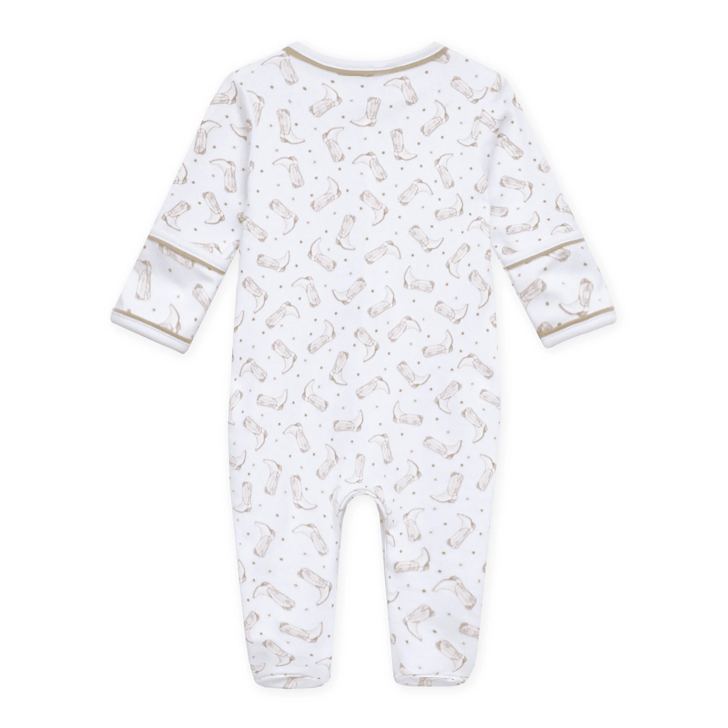 Darling Cowboy Boots Print Ruffle Footie | Ivory