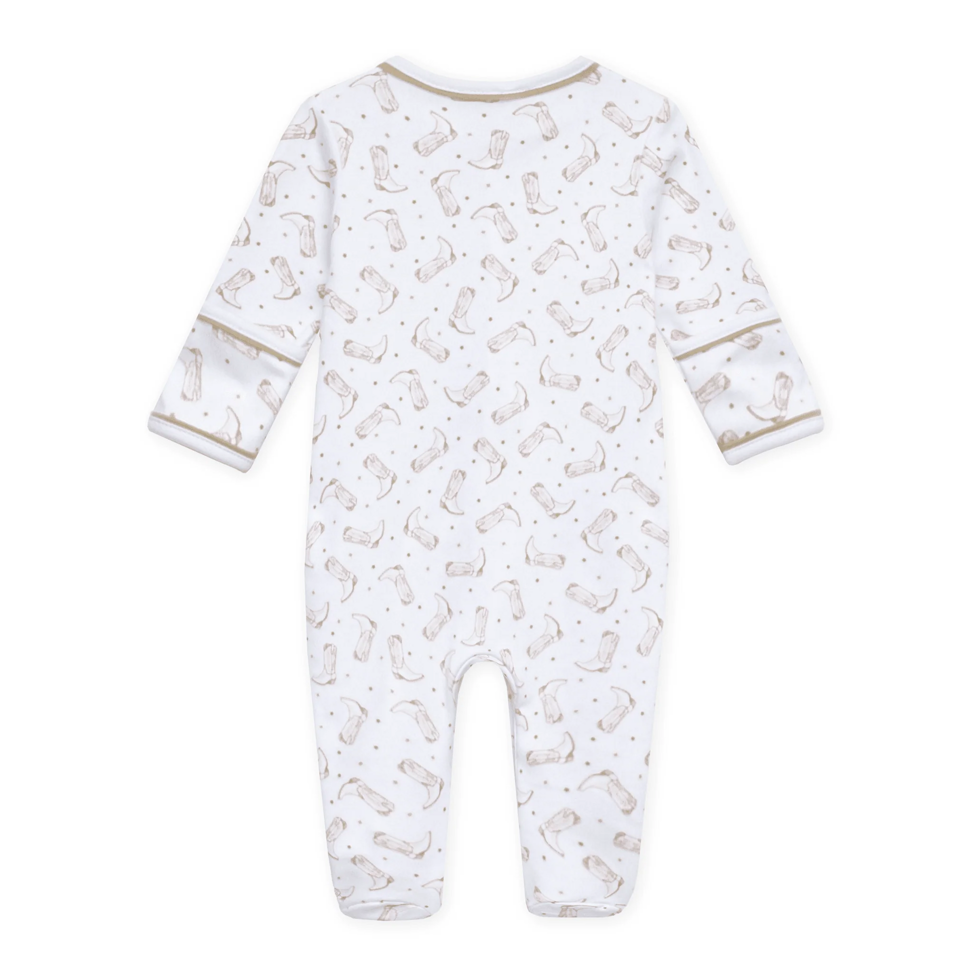Darling Cowboy Boots Print Ruffle Footie | Ivory