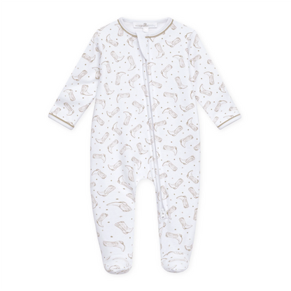 Darling Cowboy Boots Print Ruffle Footie | Ivory