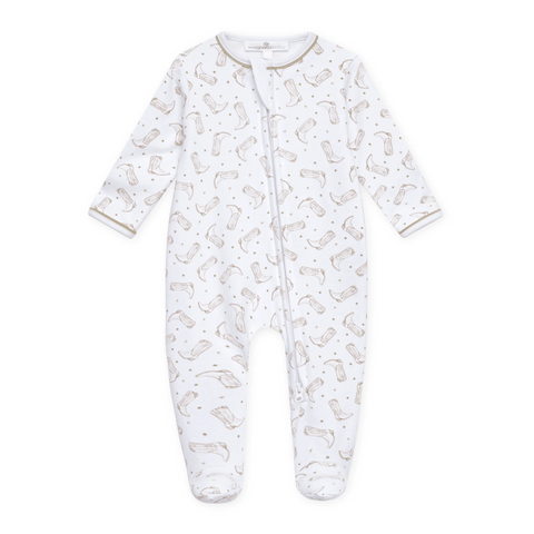 Darling Cowboy Boots Print Ruffle Footie | Ivory